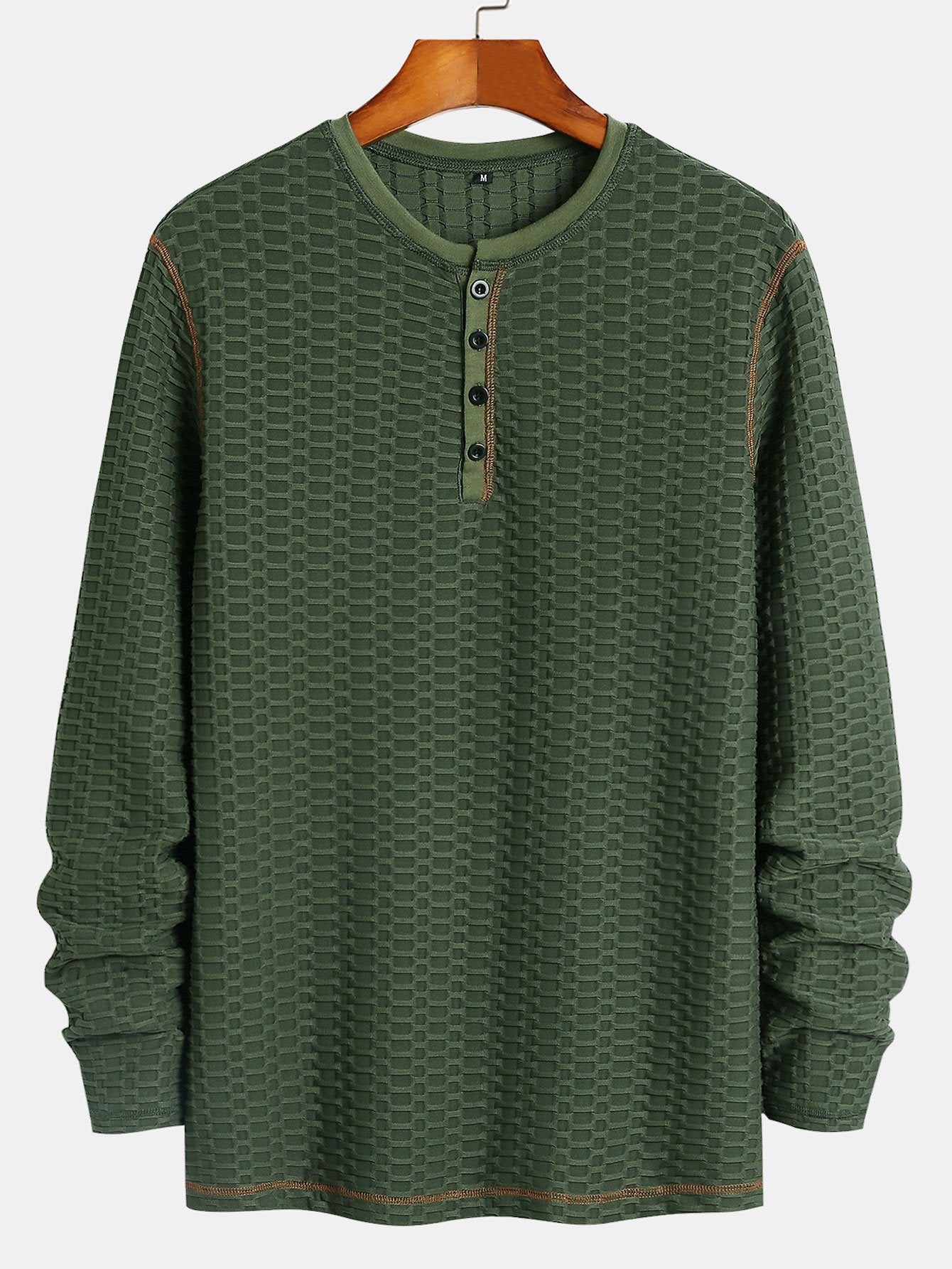 Long Sleeve Muscle Fit Knitted Textured Henley Shirt