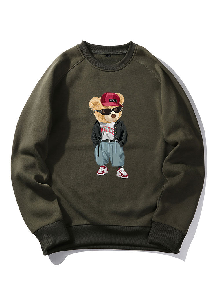 Hip Hop Style Bear Print Raglan Sleeve Sweatshirt
